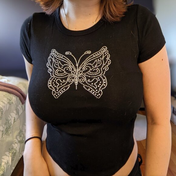 Rhinestone butterfly baby tee - Picture 1 of 1